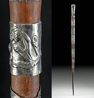 19th C. Peruvian Ceremonial Staff w/ Silver Repousse
