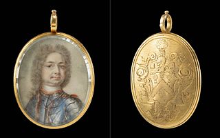 18th C. German 20K+ Gold Pendant w/ Vellum Portrait