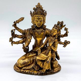 2pc Antique Tibetan Gilded Bronze Tantric Deities Statues