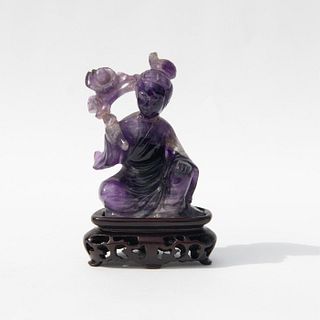 Antique Chinese Amethyst Guanyin Figurine on Base