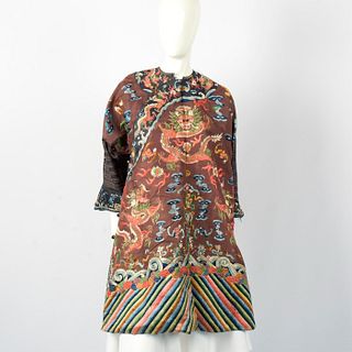 19th Century Chinese Embroidered Silk Ladies Dragon Robe