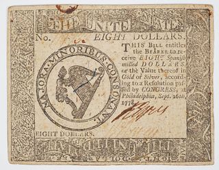 1778 Colonial Currency, Eight Dollar Note