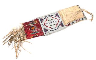 19th C. Sioux Indian Double Sided Quill Pipe Bag