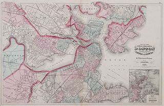 Antique Map, Boston, 1871