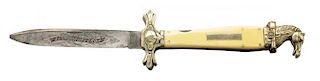 Large English Folding "Self Protector" Horse Head Bowie Knife by Wragg.