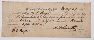 Charleston SC Mayor 1863 Signed Document