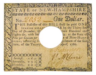 1780 New Hampshire Colonial $1 Note, AU50