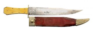 Coffin Hilted Bowie Knife with Blade marked Butcher.