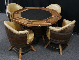 Whiskey Barrel Card Table W Swivel Chairs