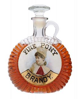 Fine Pony Brandy Reverse On Glass Whiskey Bottle.