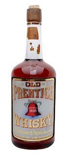 Old Prentice Whiskey Reverse On Glass Bottle.