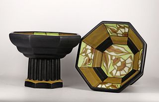 Pair of centerpieces in Belgian Art Deco ceramic Charles Catteau. Boch FrÃ¨res Keramis