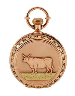 Gold Pocket Watch With Steer.