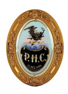 P.H.C. Tobacco Reverse Glass Advertising Sign.