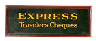 Railway Express Travelers Checks Tin Litho Sign.