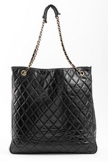 Vintage Chanel Quilted Black Leather Tote Bag