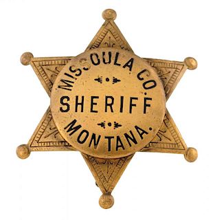 Missoula County, Montana Brass Sheriff Six-Point Badge.