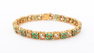 14K Yellow Gold Emerald Diamond Bracelet