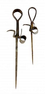 Pair Of Primitive Wrought Iron Mining Candle Holders.
