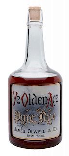 Ye Olden Age Pure Rye Reverse On Glass Whiskey Bottle.