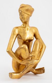 Vasant Modern Seated Woman Gilt Metal Sculpture