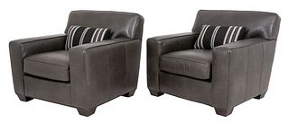 Jacques Adnet Manner Gray Leather Club Chairs, 2