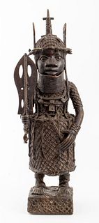 African Benin Bronze Sculpture of Standing Warrior