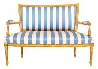 Louis XVI Style Giltwood Upholstered Parlor Sofa