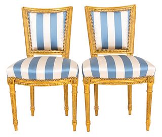 Louis XVI Style Upholstered Giltwood Side Chairs