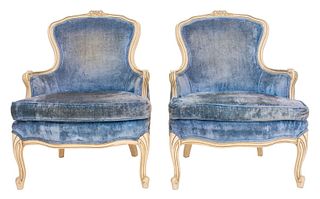 Louis XV Style Lacquered Arm Chairs, Pair