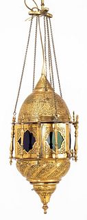 Moroccan Brass and Colored Glass Lantern