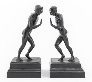 Grand Tour Nude Figural Bronze Bookends, Pair