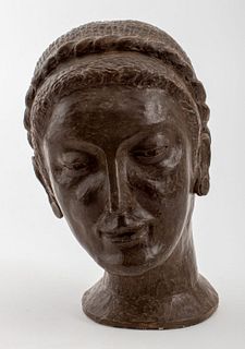 Mid-Century Modern Glazed Ceramic Bust of a Woman