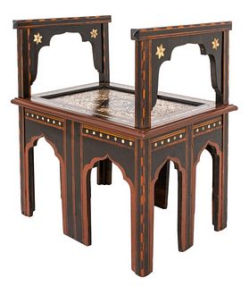 Moroccan Mother of Pearl Inlaid Ebonized Bench