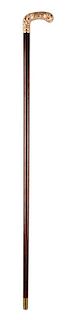 Walking Cane with Gold Handle.