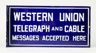 Western Union Messages Porcelain Flange Sign.
