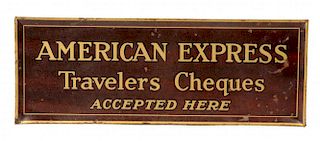 American Express Travelers Checks Tin Litho Sign.