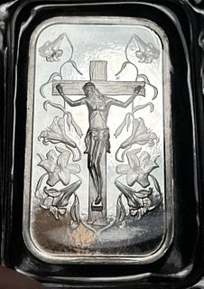 Jesus On Cross Floral Bar 1 ozt .999 Silver Bar