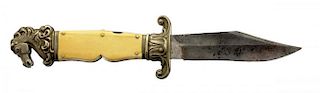 Large Folding English Horse-Head Pommel Bowie Knife by Joseph Rogers & Sons.