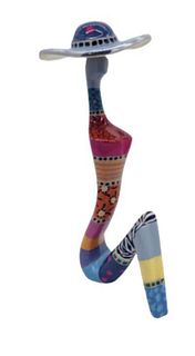 Hand Painted Free Standing Sculpture "Woman with colorful hat"
