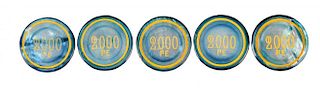Lot Of 5: $2,000 Mother Of Pearl Poker Chips.
