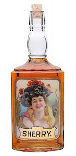 Sherry Reverse On Glass Bottle With Beautiful Image Of Lady.