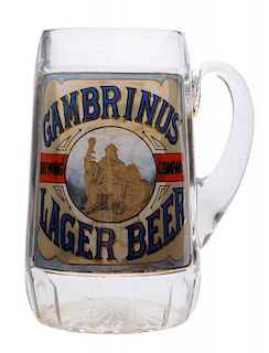 Gambrinus Lager Beer Reverse On Glass Label Mug.