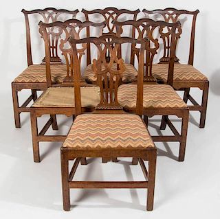 FINE SET OF SIX AMERICAN CHIPPENDALE CARVED BLACK WALNUT SIDE CHAIRS