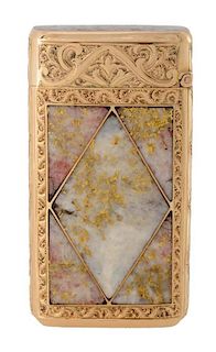 Solid Gold Match Safe Decorated with Gold in Quartz.