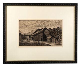 Luigi Lucioni (1900-1988) 'Weathered Barns, 1948'
