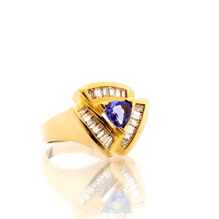 Contemporary Tanzanite and Diamond Ring in 14K Gold