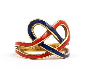 Italian Enamel and 18K Heart Knot Ring