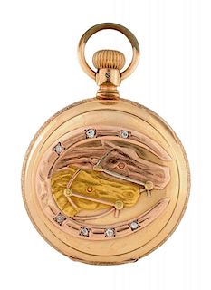 Large Tricolored Gold Pocket Watch.