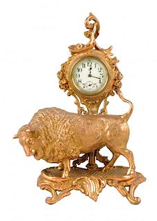 Cast Brass Buffalo Desk Clock.